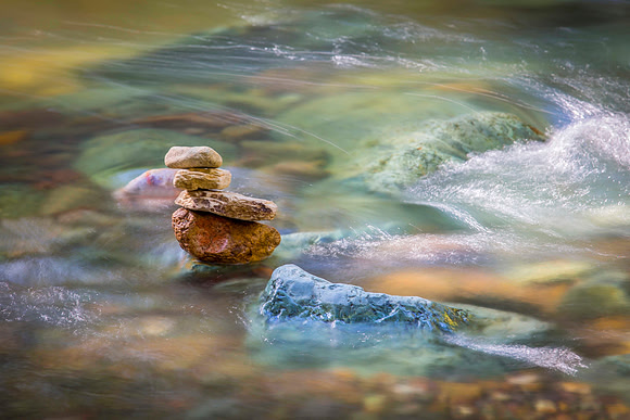 Liquid rainbow - cairn in stream at Sugarloaf Ridge State Park, Kenwood, CA